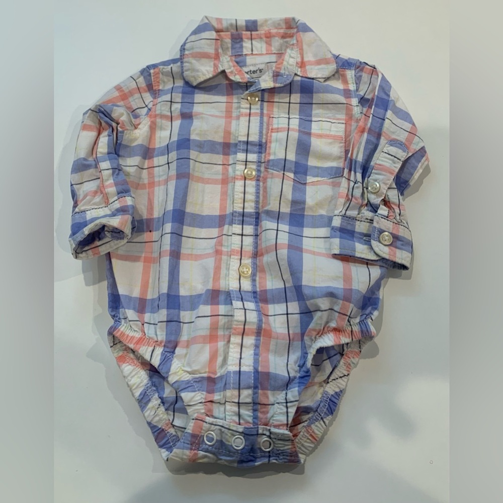 6/$20 Carter's Multicolor Plaid Baby Onesie - perfect Easter shirt